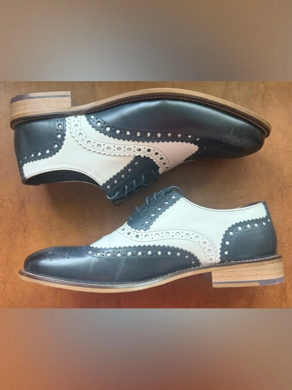 London Brogue Gatsby Spectator Shoes Navy White Wingtip US 8 EU 42